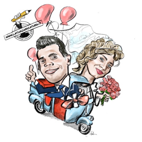Caricatura personalizzata degli sposi - Caricature matrimonio online - www.latuacaricatura.it