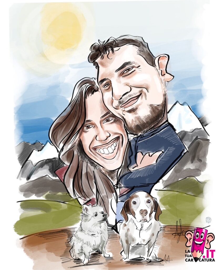 Caricatura sposi con cani - www.latuacaricatura.it