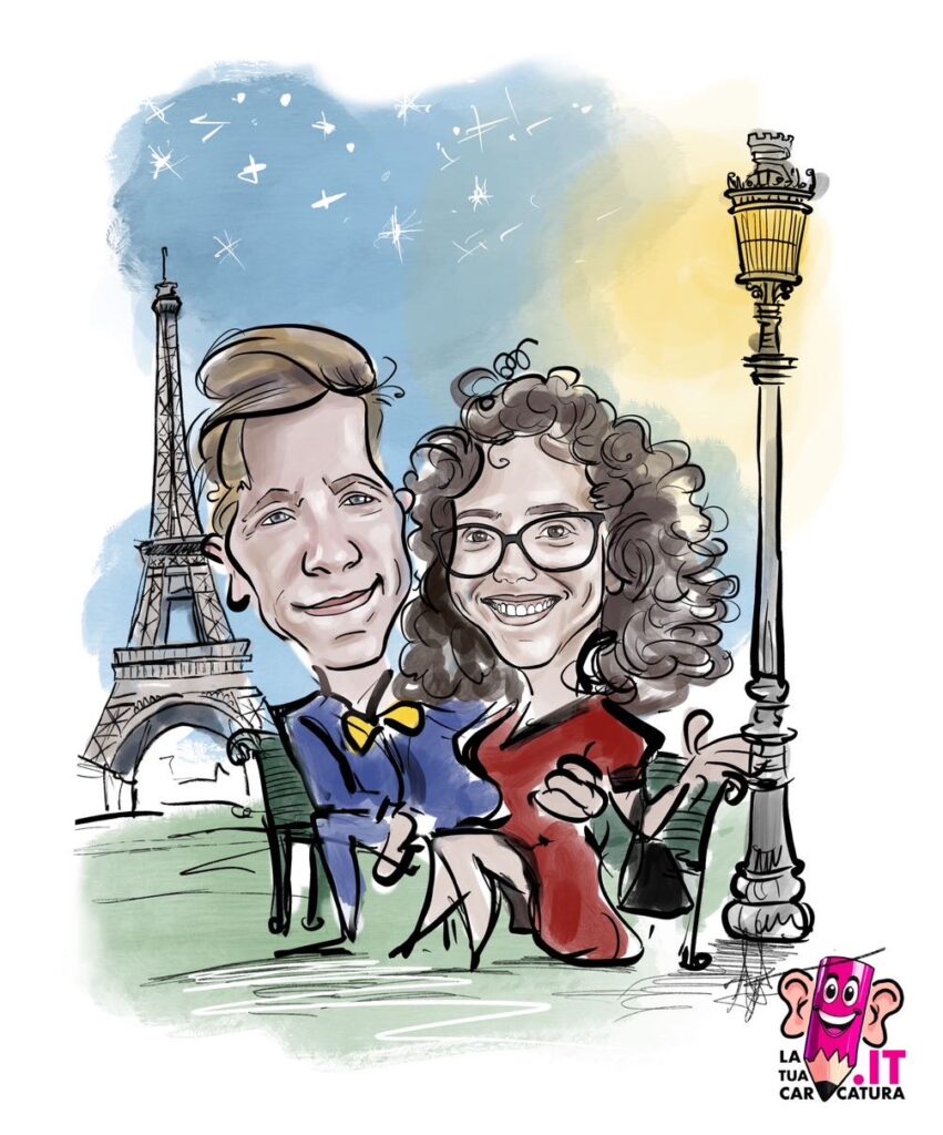 Caricatura sposi a Parigi - www.latuacaricatura.it