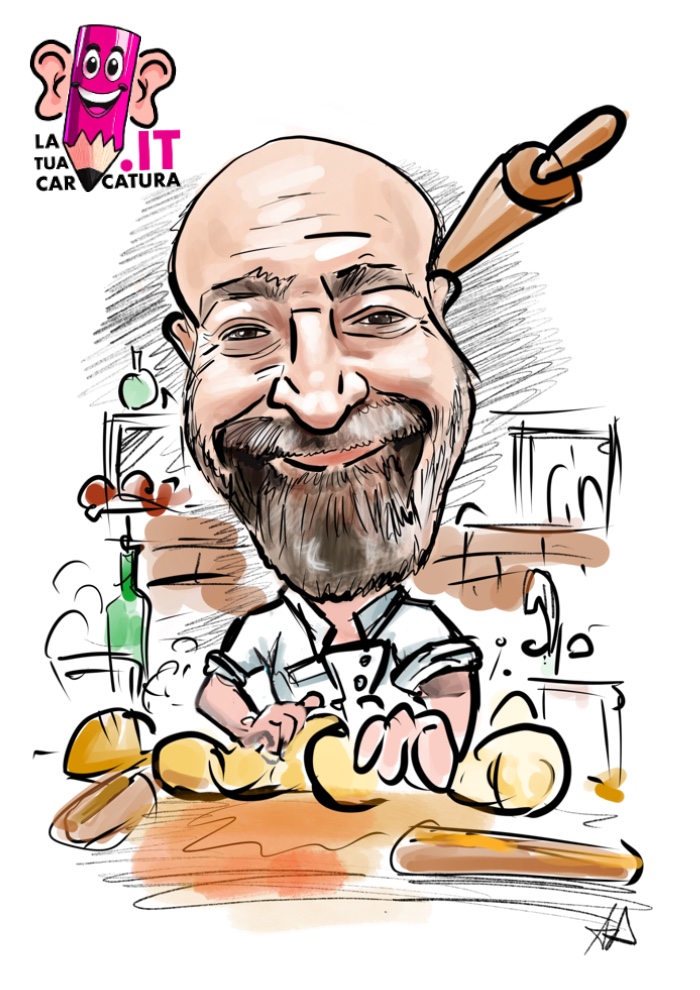 caricatura personalizzata di uno chef disegnata a mano con consegna in 24h - www.latuacaricatura.it
