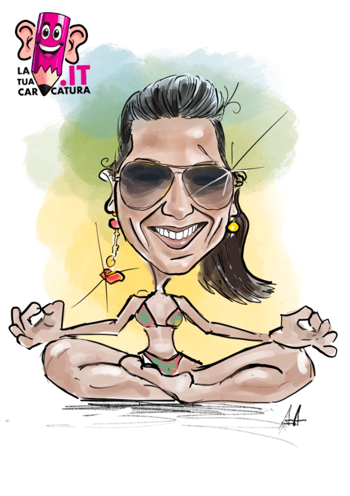 Caricatura personalizzata yoga disegnata a mano con consegna in 24h - www.latuacaricatura.it
