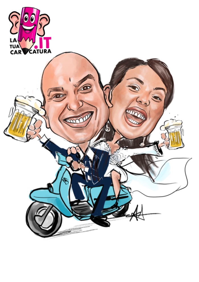 Caricatura sposi disegnata a mano con consegna in 24h - www.latuacaricatura.it