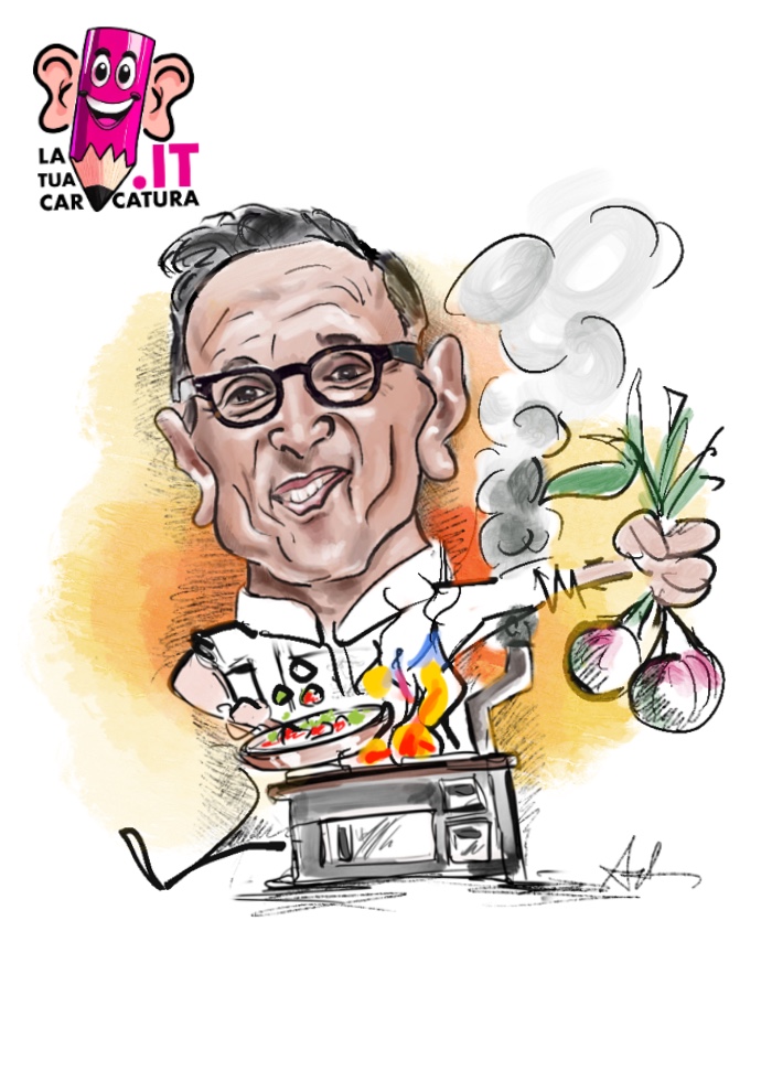 Caricatura dello chef barbieri disegnata a mano - www.latuacaricatura.it