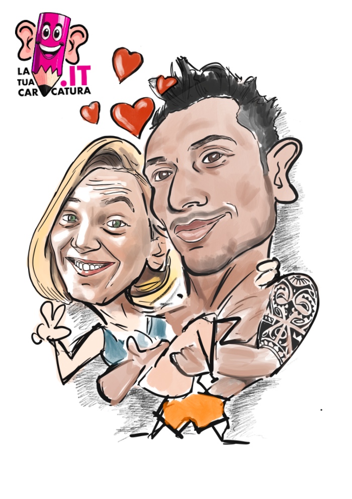 Caricature di coppia disegnate a mano - www.latuacaricatura.it