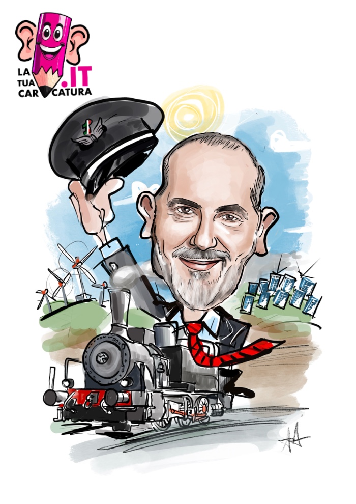 Caricature capotreno disegnate a mano - www.latuacaricatura.it